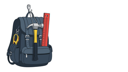 Naklejka premium Backpack filled with tools, including a hammer, ruler, and wrench, ready for a project