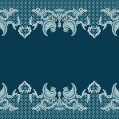 navy batik sarong background with gurdo top and bottom borders