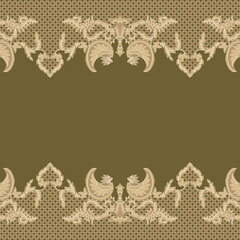 vintage background with floral ornament and olive colored sarong with Gurdo batik motif, top and bottom border