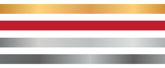 long gold, silver and red ribbon banners with gold frame on white background