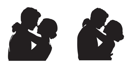 Couple kissing and embracing each other showing love and affection romantic moment silhouette