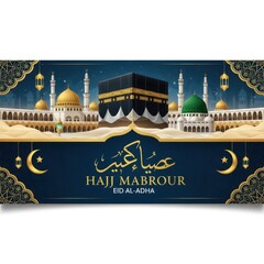 Majestic celebration background showcasing Hajj Mabrour and Eid Al-Adha festivities with intricate