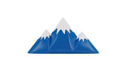 Blue cartoon mountains with white snow caps on transparent background
