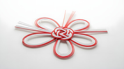 Naklejka premium Traditional Japanese New Year decoration featuring a vibrant red and white mizuhiki knot, symbolizing good fortune and festive spirit for East Asian celebrations