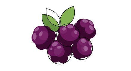 Illustration of a Cluster of Fresh Grapes with Green Leaves in a Minimalist Style Suitable for