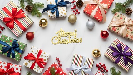 Festive christmas gifts with ornament and decorations for the winter holiday season