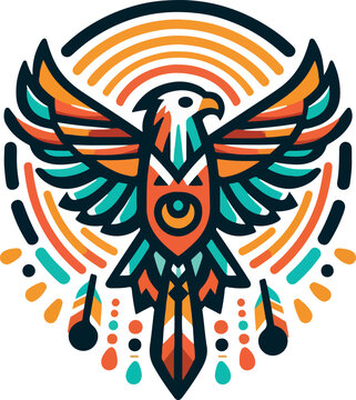 pueblos indigenas native american thunder bird  logo icon vector white background .