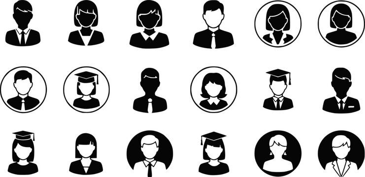 Student icon vector set. Profile and people silhouette collection. Transparent background EPS version.