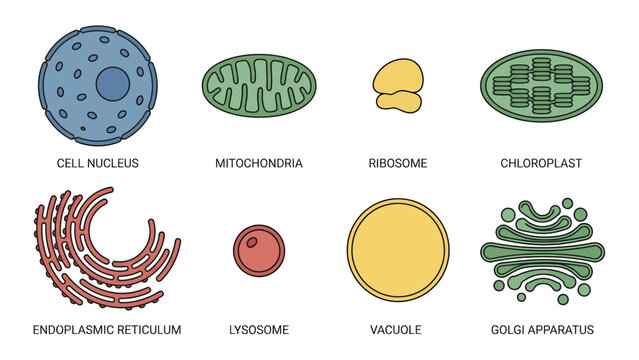 Colorful Diagram of Plant Cell Organelles with Labels Nucleus Mitochondria Ribosome Chloroplast ER Lysosome Vacuole Golgi Apparatus for Education and Science