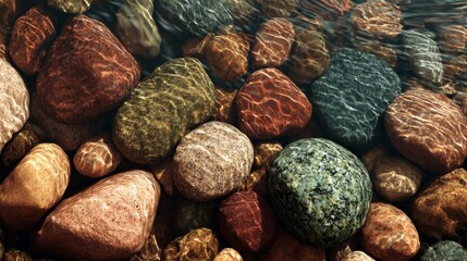 Underwater Pebbles  Ripples Natural Beauty of Stream Bed Rocks.