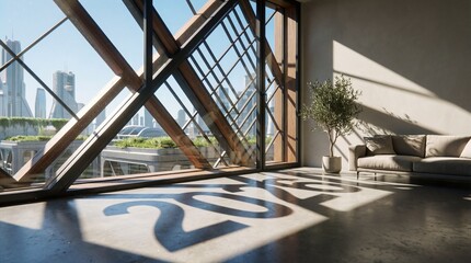 : Ultra-realistic 8K photograph of &ldquo;2026&rdquo; formed naturally by sunlight and shadow patterns through modern window frames. Clean composition emphasizes light, structure, and modern living.