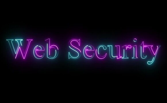 Neon web security text on a dark background