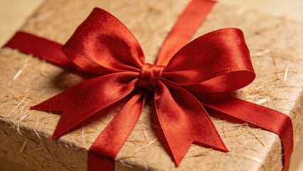 Elegant gift box with red ribbon for Christmas celebration  