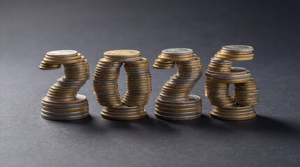 Clean financial New Year concept showing ascending gold coins symbolizing growth, planning, success and future stability.
