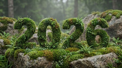 Ultra-realistic 8K photograph of &ldquo;2026&rdquo; formed from lush green moss on textured stone. Natural droplets and subtle color variations convey eco-conscious, organic and hopeful mood.