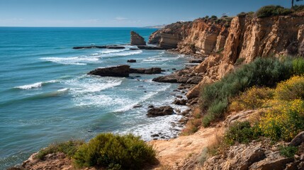 Rugged Cliffs Meet Azure Sea Dramatic Mediterranean Coastline Vista.