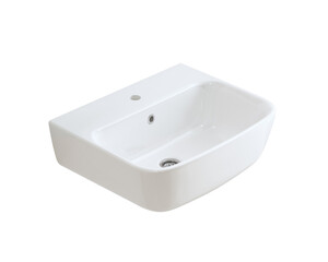 A modern white ceramic bathroom sink isolated on a clean white background.for contemporary bathroom interiors, product catalogs, and sanitary ware presentations. 3d rendering
