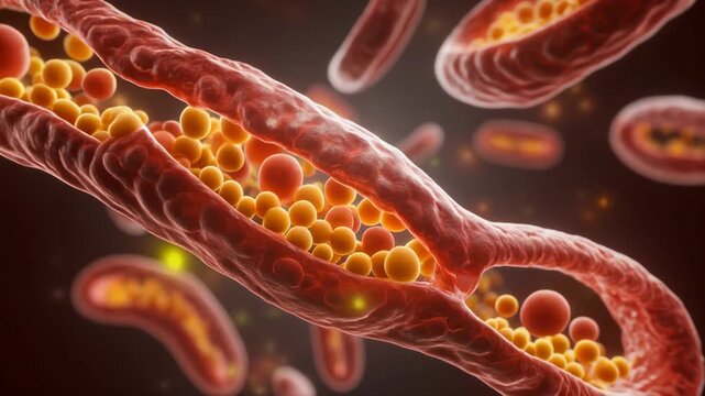 Red blood cells carrying oxygen through the bloodstream.