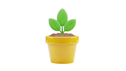 Cute plant seedling in a yellow pot with transparent background
