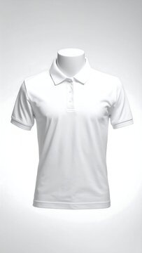 Plain white polo shirt on a headless mannequin against gradient background