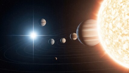 Stellar formation with planetary alignment in distant cosmos and radiant light