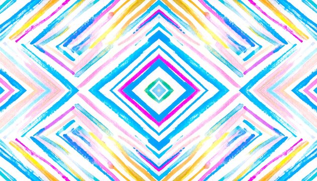 Vibrant geometric kaleidoscope design with colorful watercolor stripes and diamond shapes - Powered by Adobe