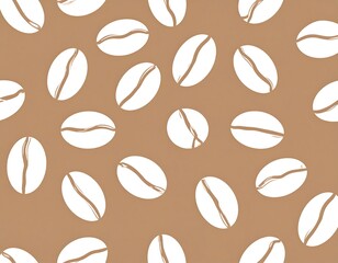 Obraz premium Pattern of stylized, white coffee beans scattered on a brown backdrop