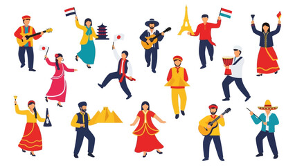 Diverse People Celebrating Culture and Traditions with Flags, Music, and Landmarks