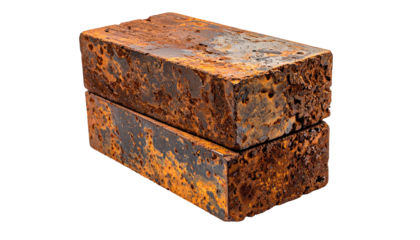 Two stacked, rectangular, heavily rusted blocks with rough texture