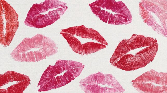 Colorful lipstick kiss marks on white background