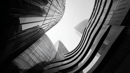 Modern Skyscraper Architecture Abstract Futuristic Curves in Cityscape.