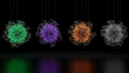 abstract glowing fractal structures suspended in a dark reflective studio ideal for technology artificial intelligence and data visualization