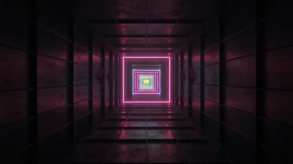 Flickering TV static inside a neon cyberpunk geometric tunnel - Powered by Adobe