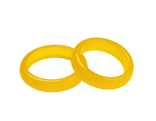 Two luminous, golden rings overlapping against a black backdrop