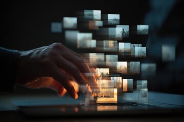 Hand interacting with digital photo display