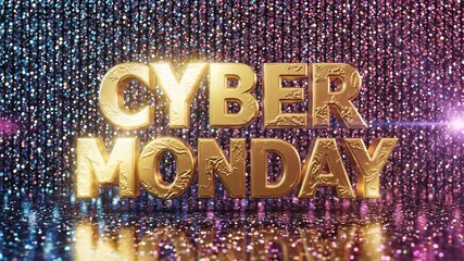 Vibrant Cyber Monday celebration with illuminated gold text amidst sparkling