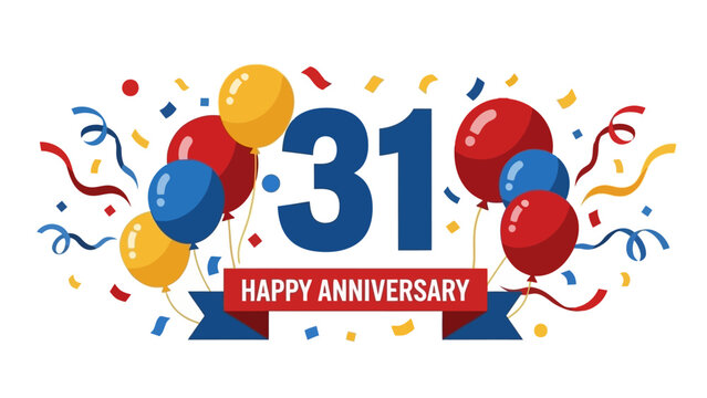 Happy 31st Anniversary Celebration with Balloons, Confetti, and Ribbons