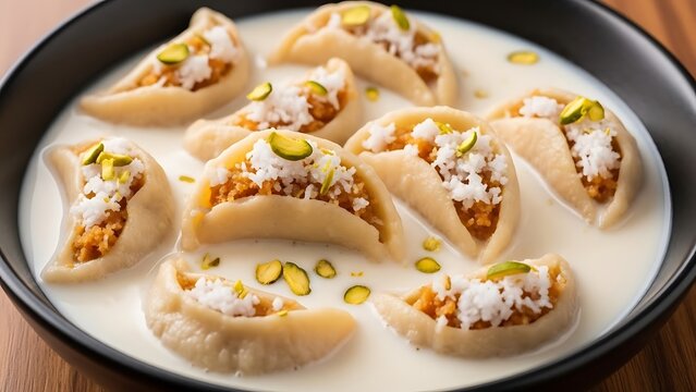 Authentic Dudh Puli Pitha Dessert Homemade Steamed Dumplings In Creamy Milk Sauce