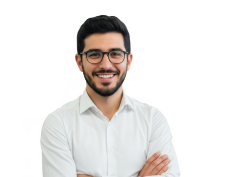 Young man smiling with arms crossed isolated on transparent background - Powered by Adobe