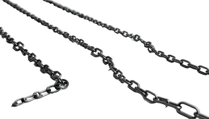Close-up view of multiple linked metal chains against a black backdrop