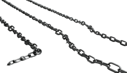 Close-up view of multiple linked metal chains against a black backdrop