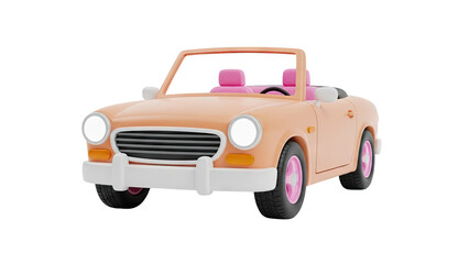Fototapeta premium Cartoon convertible car with pink seats on transparent background