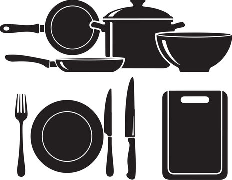 kitchen utensils and dinnerware collection graphic