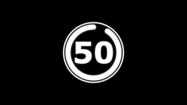 Circle Countdown Timer 55 seconds animation from 55 to 0 seconds, 55 Seconds countdown timer, Round Countdown Timer Interface Animation on Dark Background.