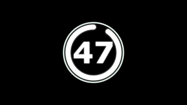 Circle Countdown Timer 52 seconds animation from 52 to 0 seconds, 52 Seconds countdown timer, Round Countdown Timer Interface Animation on Dark Background.