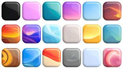Rounded square buttons with various gradient colors and textures