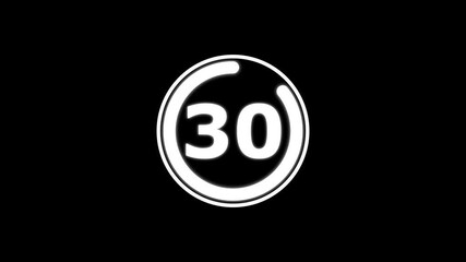 Circle Countdown Timer 35 seconds animation from 35 to 0 seconds, 35 Seconds countdown timer, Round Countdown Timer Interface Animation on Dark Background.