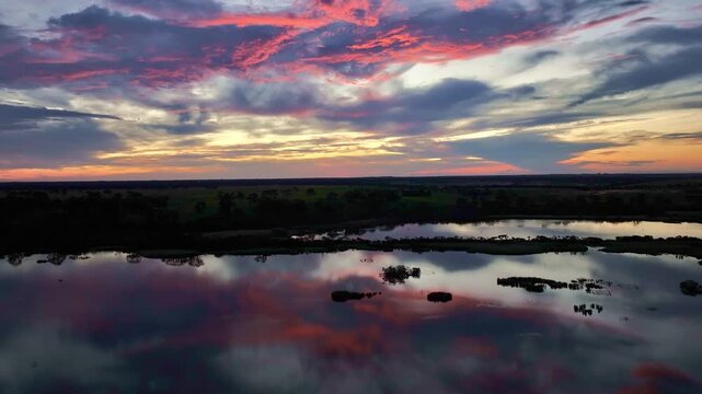 Spectacular aerial sunset of Bairnsdale Victoria Australia