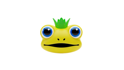 Cute Yellow Frog Character with Green Crown on transparent background