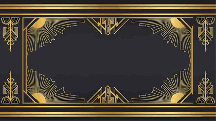 Art Deco Black and Gold Background with Sunrise Sunburst Geometric Ornaments